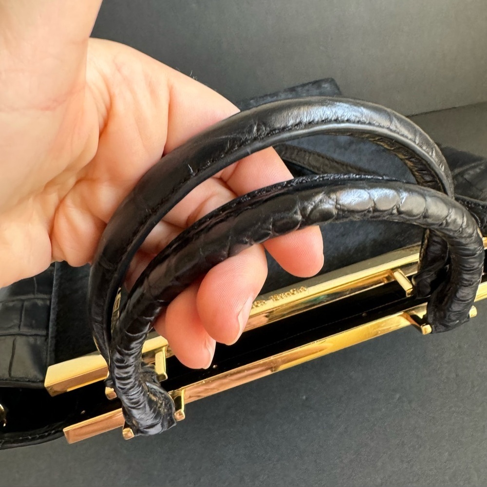 Michael Kors Lana Black Purse Calf Hair Croc Embossed Leather Bag Top Handle - Picture 9 of 16